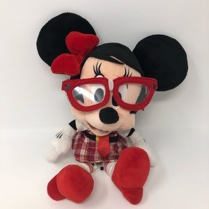 Disney Parks Nerd Minnie Mouse Plush Doll Black Red School Girl Dress Glasses